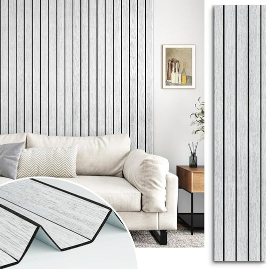 White/Grey 3D Wood Slat Panels for Walls Peel and Stick PVC Slat Wall Paneling by STICKEEP