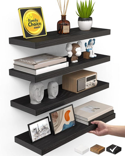 BAYKA Floating Shelves for Wall, 15.7in Wall Mounted Rustic Wood Shelves for by Bayka