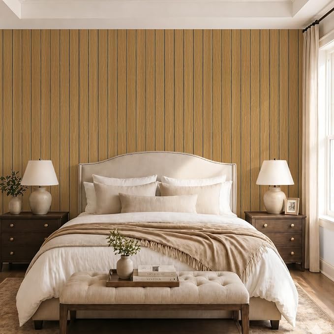 VEELIKE Honey Teak Wood Slat Wall Panels Peel and Stick 3D Wooden Panels Wall - Image 4