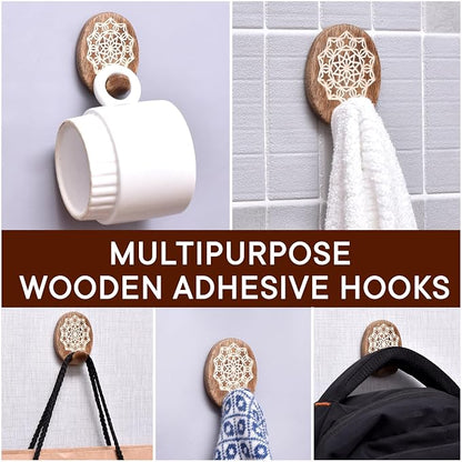Indian Shelf 6 Lb- 6 Pieces Decorative Wood Adhesive Wall Hooks–Boho Peel and - Image 4