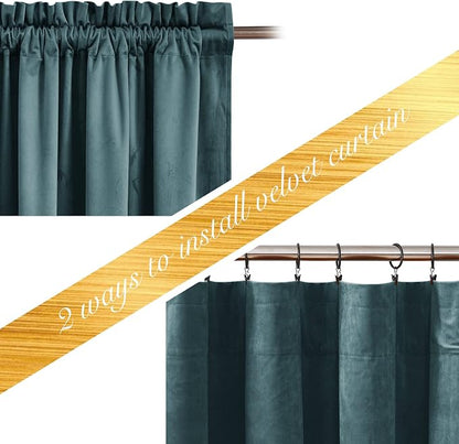 NICETOWN Greyish Blue Velvet Curtains 52" x 63", 2 Panels - Image 3