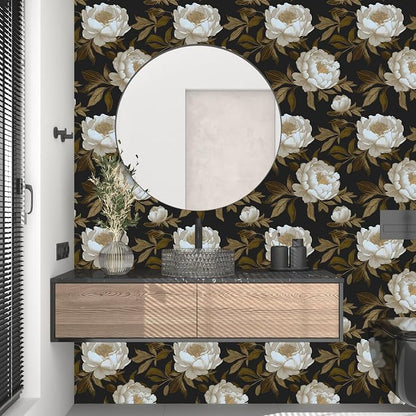 Laatse Peony Floral Wallpaper Peel and Stick Gold Leaf Contact Paper Modern - Image 6