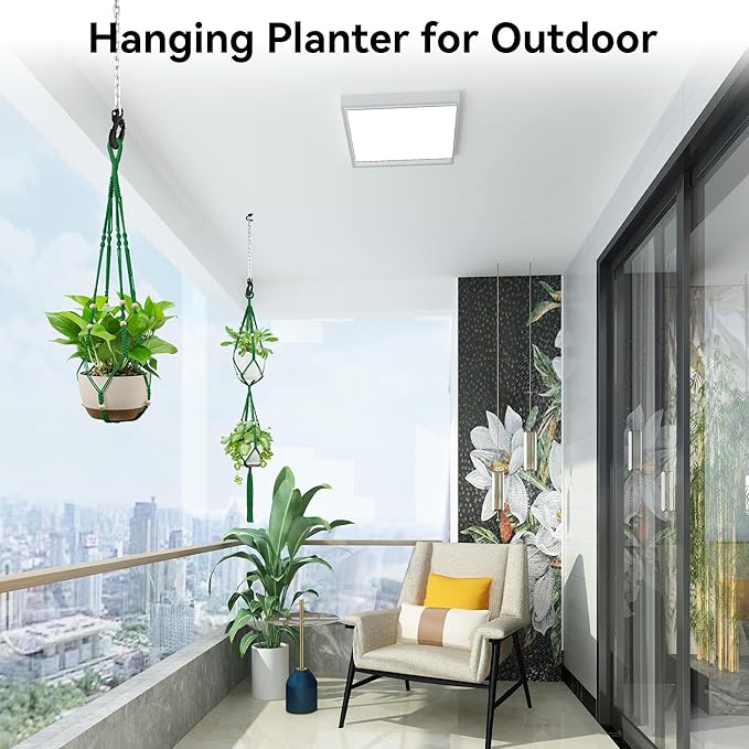 USLAI Macrame Plant Hanger Indoor Outdoor, Up to 4-15 inch Pot, Heavy 20lb Planters, Extra Long Strong Hanging Planter Basket Holder, Boho Home Decor, 35+49 Inch, Green (POTS NOT Included)