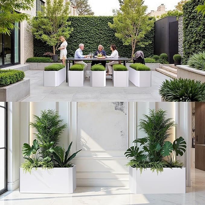 Steel Planter Box-36"x15"x15"-Large Rectangular Planter-Outdoor Indoor-White Matel Planter Box Heavy Duty Commercial Residential for Patio Porch Deck Home Backyard