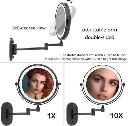 Ruacq Rechargeable Makeup Mirror Matte Black Double Sided Vanity Mirror - Image 5