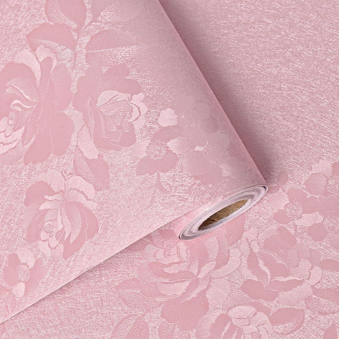Pink Wallpaper Silk Embossed Floral Pink Contact Paper Peel and Stick 118inL by VisitTheLativo