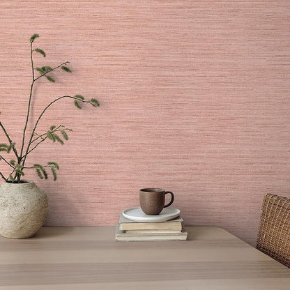 Tempaper Textured Salmon Pink Horizontal Faux Grasscloth Removable Peel and - Image 7