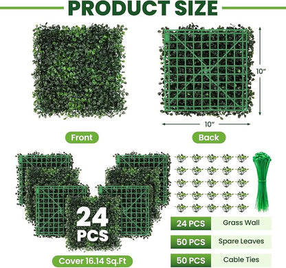 Grass Wall 24 Pack 10"x10" Artificial Boxwood Hedge Wall Panels, Privacy Hedge - Image 3