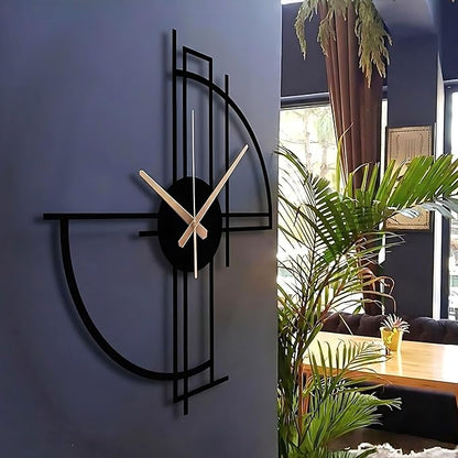 Modern Geometric Metal Wall Clock, Minimalist Black Steel Design, Silent - Image 4