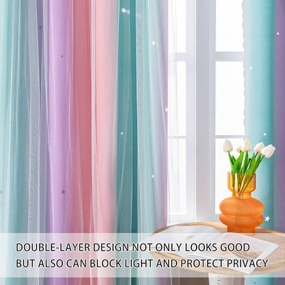 XiDi Curtains for Bedroom Decor, Kids Room Curtains for Girls Rainbow Colour - Image 4