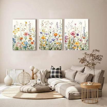 WRFON Wildflower Canvas Wall Art Set of 3, Unframed Botanical Floral Watercolor - Image 6