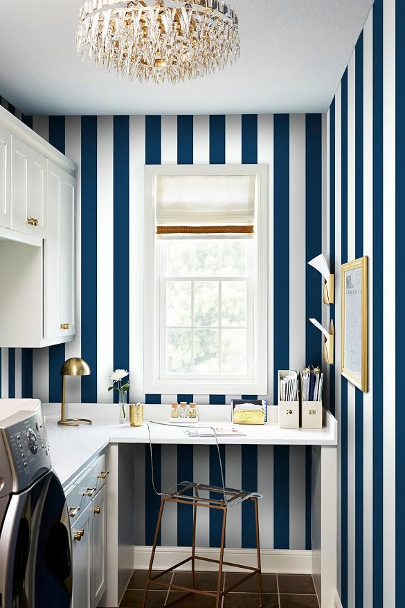 Guvana 17.7"x197" Navy Blue Wallpaper Striped Peel and Stick Wallpaper Blue and - Image 3