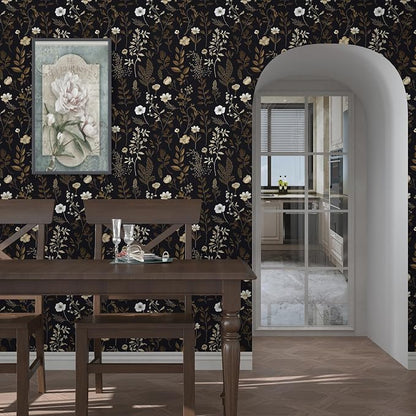 Extra Long Moody Floral Wallpaper Peel and Stick, 17.5In x 393In Black Dark - Image 3