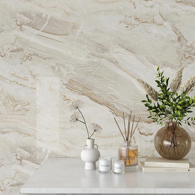 VEELIKE 15.7''x118'' Beige Gold Liquid Marble Contact Paper - Image 5