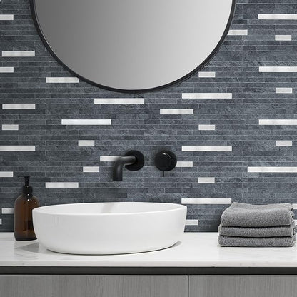 AULIGET 2 Sheets Black Slate Peel and Stick Backsplash, PVC Mixed Metal Silver - Image 6