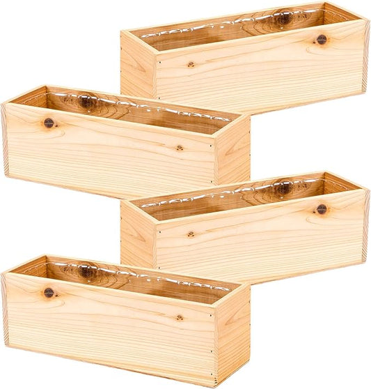 Wooden Planter Box, Rose Wood, Plastic Liner l Garden Decor l Restaurant and Wedding Decorations l Wedding Bouquets, Table Centerpiece, 12 x 4 Inches, (Rectangular) (12x4 Set of 4, Rose Wood)