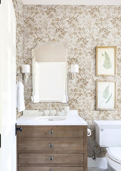 Erfoni 16.9" x197" Beige Floral Peel and Stick Wallpaper Boho Floral Leaf - Image 5