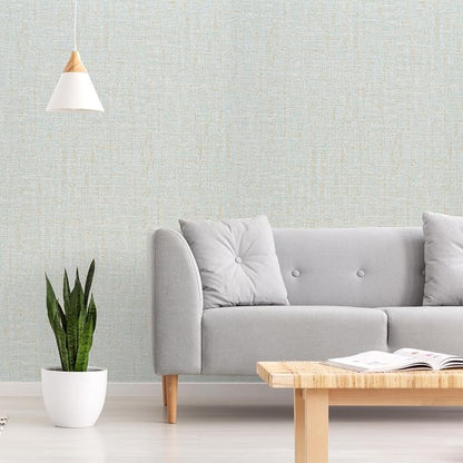 VEELIKE Pale Green Gold Grasscloth Wallpaper Textured Faux Grasscloth Peel and - Image 4