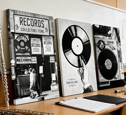 Vintage Music Canvas Wall Art Fashion Black And White Photography Preppy Vinyl - Image 2