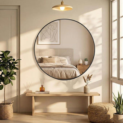 OLIXIS 20 Inch Black Round Bathroom Wall Mirror, Round Bathroom Mirrors - Image 7