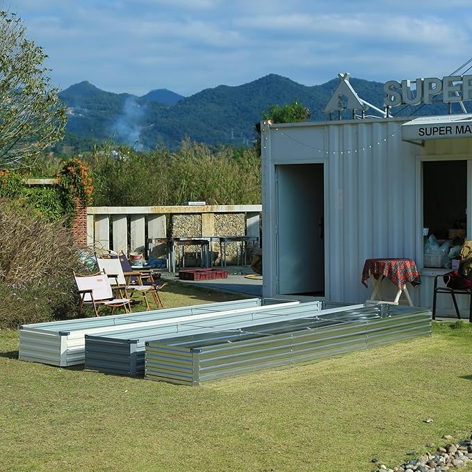 12x2x1FT Galvanized Raised Garden Beds Kit Large Outdoor Metal Gardening Planter Box for Vegetable Elevated Flower Herbs, Gray