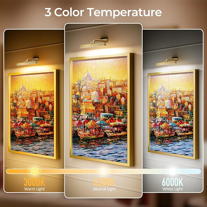 Afyuol Picture Lights for Wall, Brushed Gold Battery Operated Picture Light - Image 7