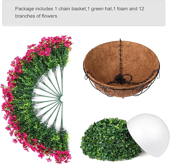 Artificial Fake Hanging Plants Flowers Basket for Outdoor Outside Porch Summer Decoration, Faux Silk Hotpink Dasiy UV Resistant Realistic in Planter for Home Patio Garden Yard