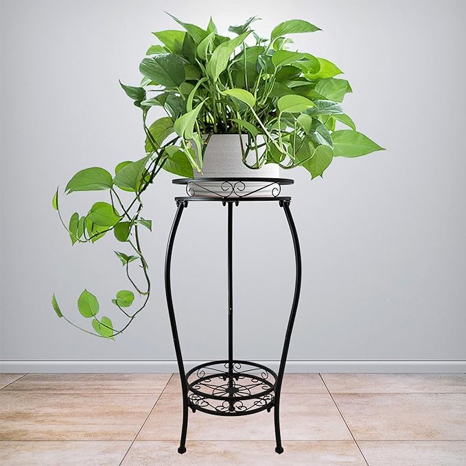 CASIMR 2Pack Plant Stand Indoor Outdoor, 2 Tier 26.6" Tall Metal Potted Holder Rack Multiple Flower Pot Stand Heavy Duty Plant Shelf Rustproof Iron Plant Round Supports Rack