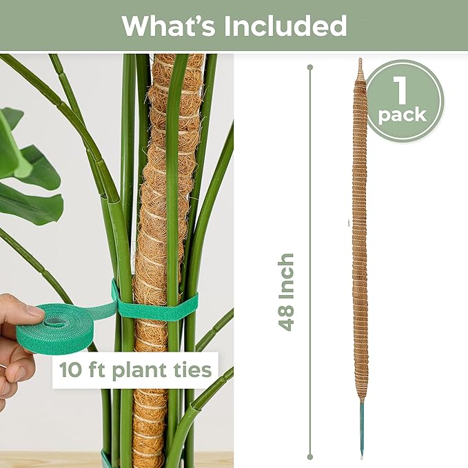 48'' Bendable Moss Pole Monstera Plant Support for Climbing Indoor Plants - Stakes for Potted Climbers - Tall Sticks Indoor Trellis for Houseplants - Accessories for Monstera Pot