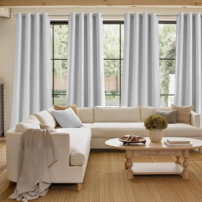 NICETOWN Short Faux Linen Greyish White Blackout Curtains 63 inches Long - Image 4