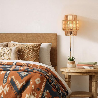 Plug-in Boho Wall Sconces Set of 2, Handwoven Rattan Wall Lights - Image 5