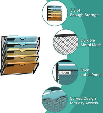 SUPEASY 5 Tier Wall File Organizer, Hanging Wall Mounted Mail Organizer - Image 3