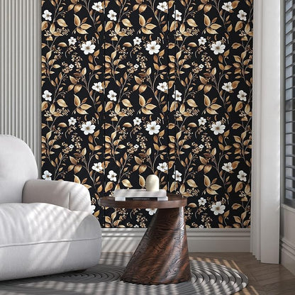 Extra Long Vintage Gold Wallpaper, 17.5" x 393" Classic Black and Gold Floral - Image 5
