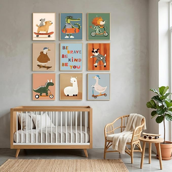 tgguytiy Kids Room Wall Art Set of 9 Cute Cartoon Animal Canvas Prints Nursery - Image 4