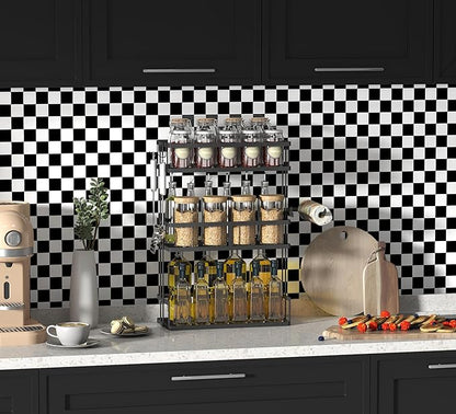 Modern Peel and Stick Wallpaper Black and White Mosaic Checkered Contact Paper - Image 2