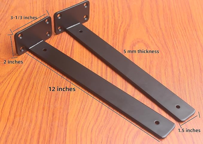 2 Pack - 12 inch Black Hidden L Shelf Bracket Iron Floating Shelf Brackets - Image 2