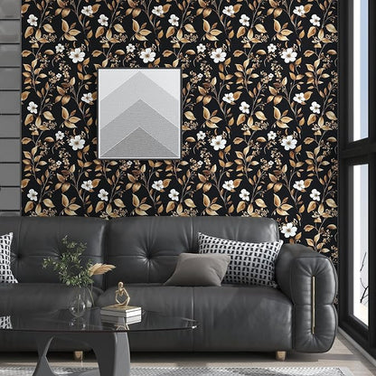 Extra Long Vintage Gold Wallpaper, 17.5" x 393" Classic Black and Gold Floral - Image 6