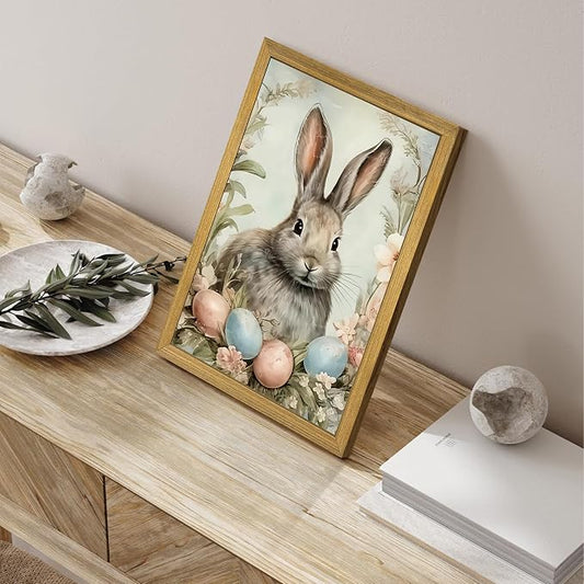 Easter Bunny Wall Art, Vintage Rabbit Canvas Wall Decor, Easter Eggs Poster - Image 2