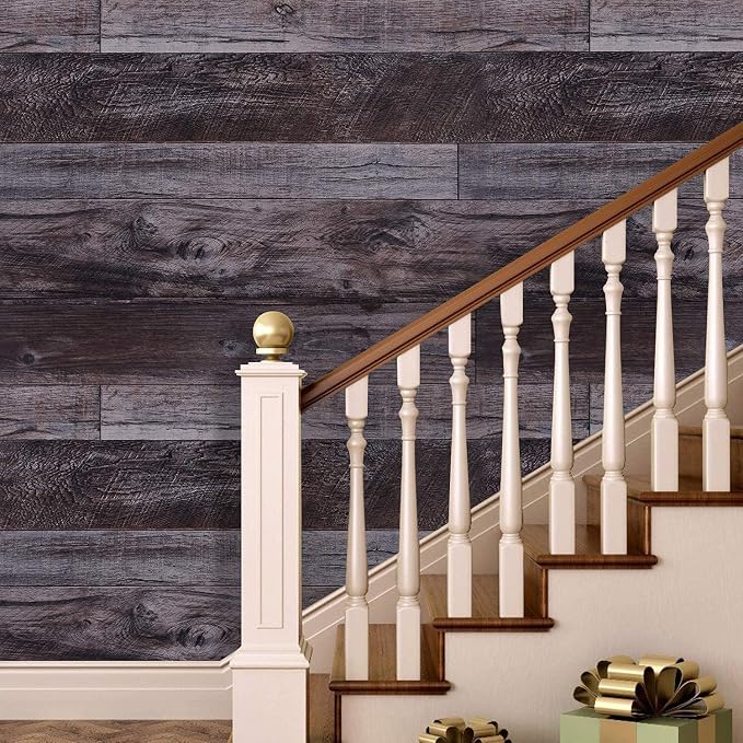 WENMER 17.71" x 472" Grey Wood Peel and Stick Wallpaper Shiplap Self Adhesive - Image 3