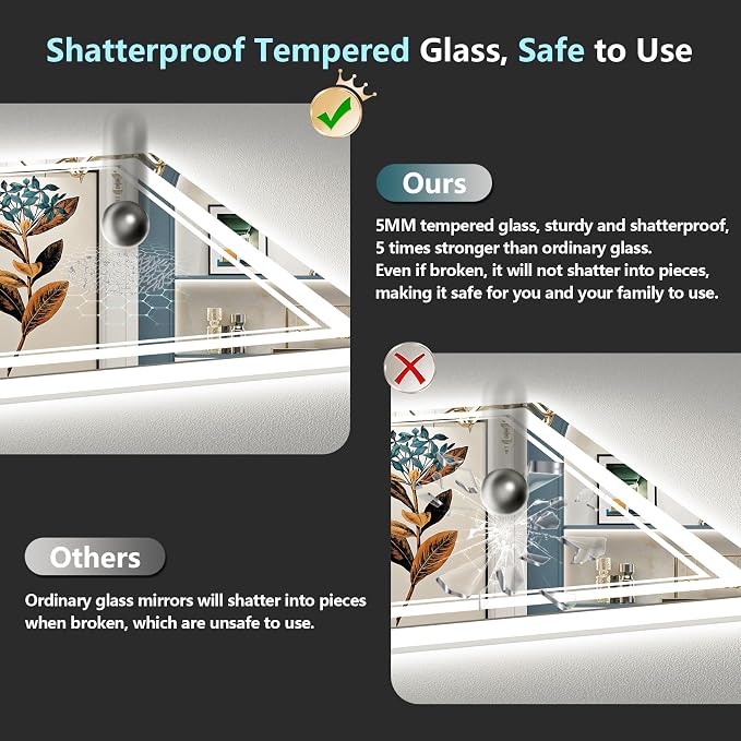 50x40 LED Bathroom Mirror with Lights, Backlit and Front Lit Anti-Fog Lighted - Image 7