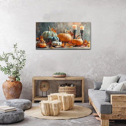 Farmhouse Kitchen Decor Pumpkin Wall Decor Maple Leaves Painting White Orange - Image 2