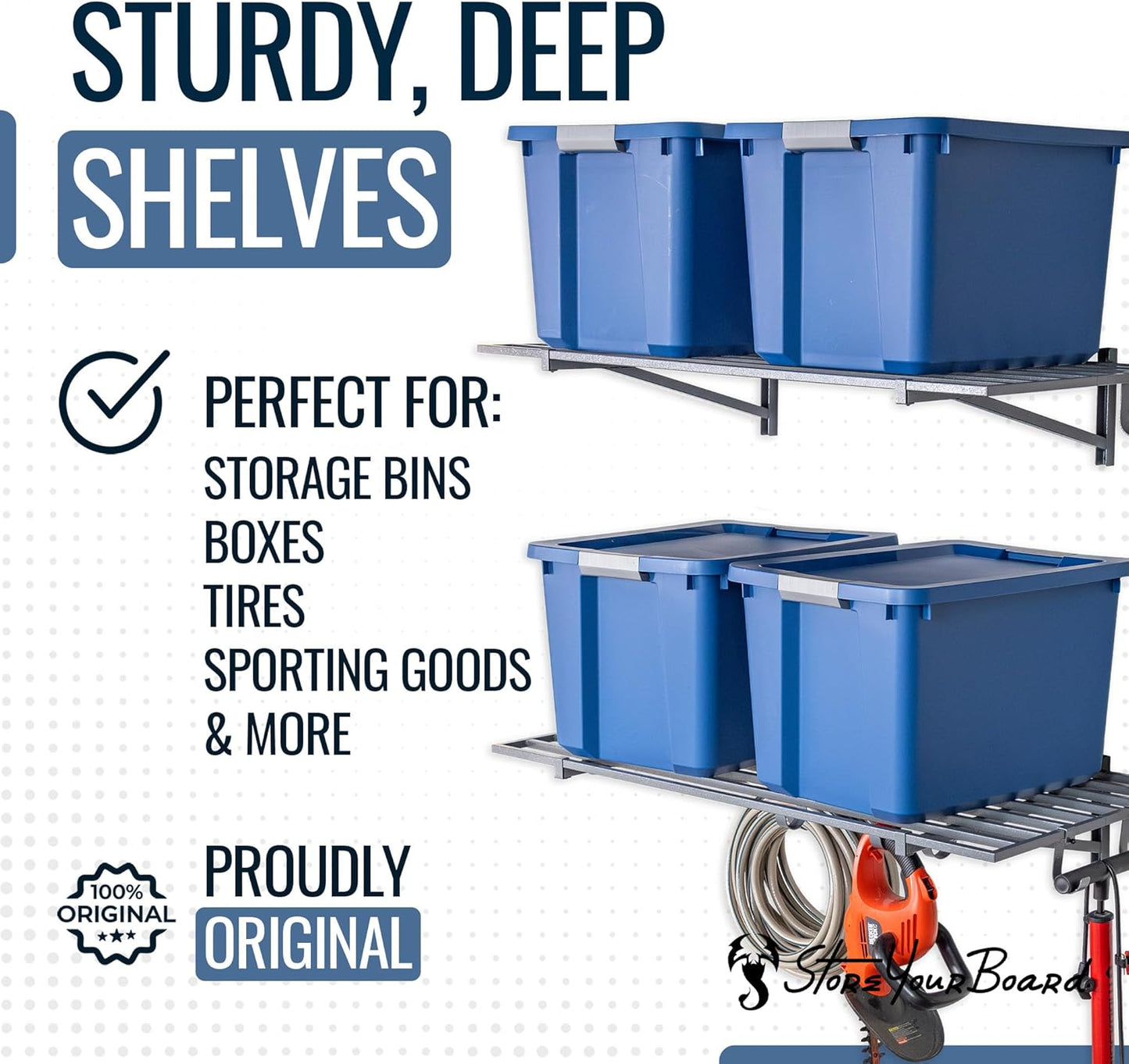 StoreYourBoard 2-Pack Heavy Duty Wall Shelves – Wall-Mounted Garage Storage Shelving and Organization for Sheds, Closets, or Utility Rooms – Holds 200 lbs, 2ft x 4ft, Hammered Gray