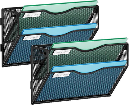 Marbrasse Wall File Holder 2-Tier Hanging Wall File Organizer, Mesh Mail Holder by Marbrasse