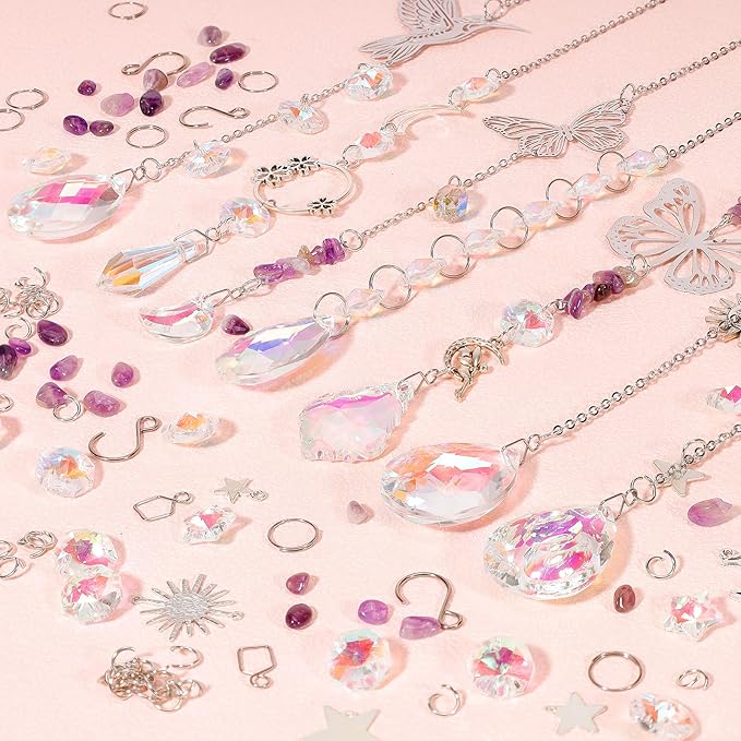 10 Set DIY Suncatcher Making Kits,Crystal Suncatcher Prism Hanging Kit with Hooks/Chain Rainbow Maker,Make Your Own Decorative Hanging Suncatcher for Adults Wedding Windows Home Garden