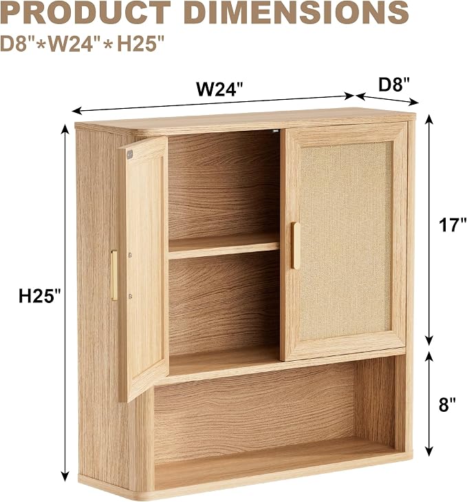 INNOD Rattan Bathroom Wall Cabinet - Image 2