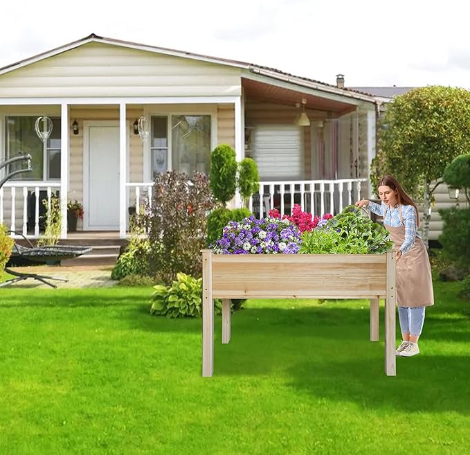 LZRS Raised Garden Bed Outdoor Planter Box with Legs for Herbs, Vegetables, Flowers, Great for Outdoor Patio, Yard and Deck, 220lb Capacity, Natural