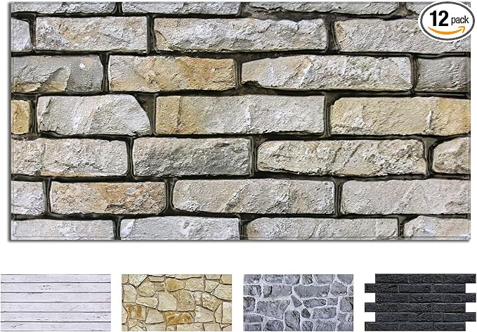 COMSTICKC 3D Stone Wall Panel Peel and Stick, DIY Lightweight PVC Stone Brick by COMSTICKCDECOR