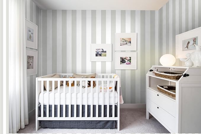 Guvana 17.7"x472" Grey and White Peel and Stick Wallpaper Striped Contact Paper - Image 3