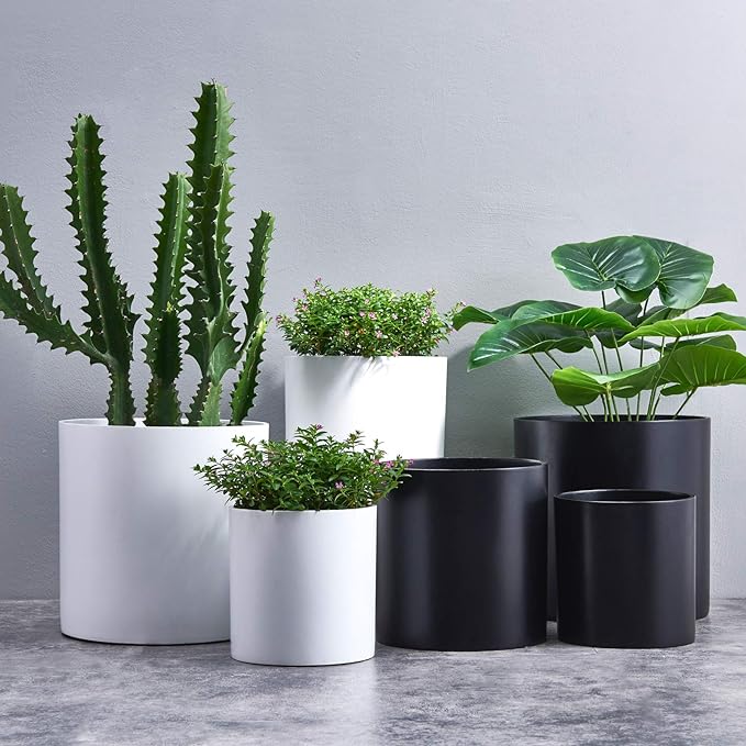 FaithLand Plant Pot 12 inch - Perfectly Fits Mid-Century Modern Plant Stand - Drainage Plug and Drainage Mesh Screen - Matte Black