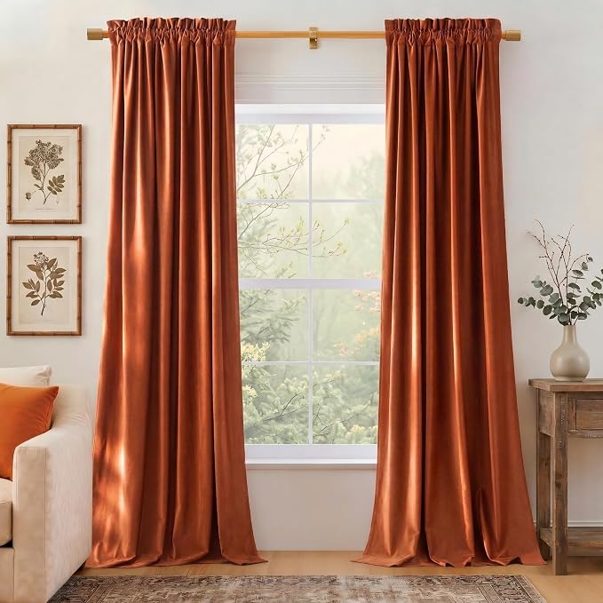 NICETOWN Orange Velvet Curtains 84 inch Long by NICETOWN